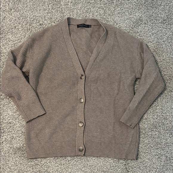 Brown Ribbed Cardigan Sweater - Picture 1 of 6
